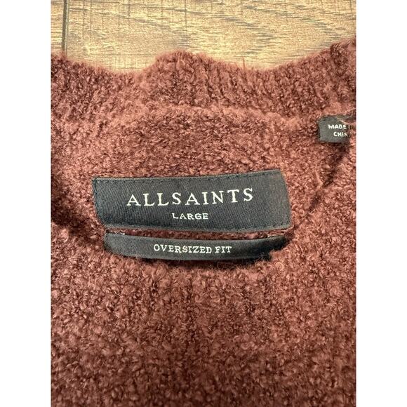 AllSaints Eamont Crewneck Sweater Oversized Fit Mens Large Maroon Red Cozy150 - Picture 3 of 7